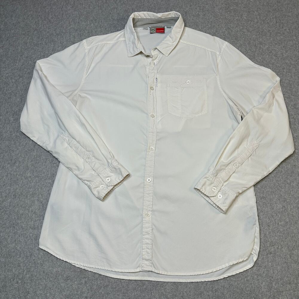 Craghoppers Nosilife Shirt White MEN L Button Travel Outdoor Hiking Insect Repel
